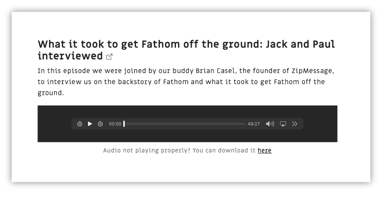 A Subworthy article with an embedded audio player for the Fathom podcast