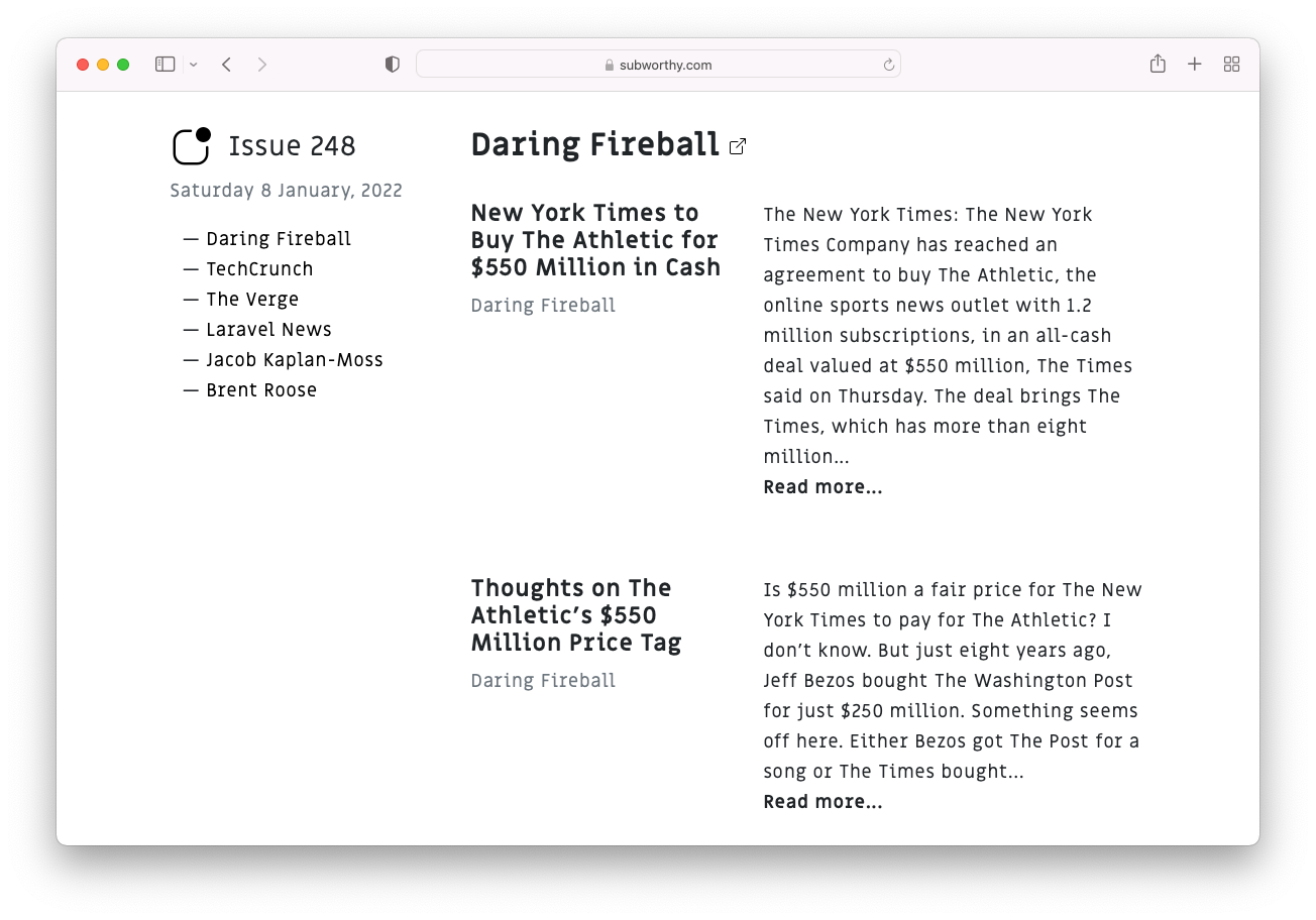 A Subworthy daily issue presenting articles from Daring Fireball