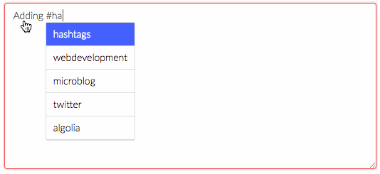 Animated demonstration of self-hosted hashtag suggestions beneath the post editor